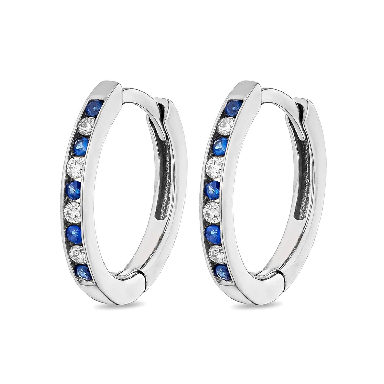 9ct White Gold Diamond Sapphire Hoop Earrings